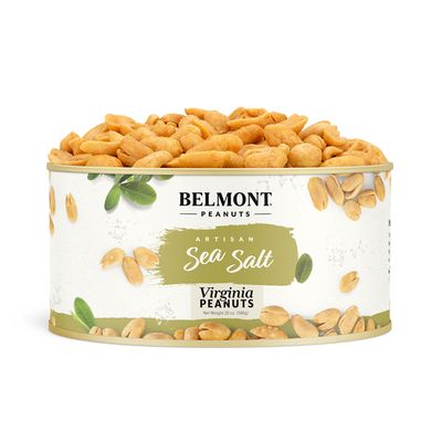 Belmont Peanuts Gourmet Sea-Salted Virginia Peanuts, 20 oz (1 Pack) - Only 3 Simple Ingredients, No Preservatives, 7g Protein - A Premium, Salty, Crunchy, Hand Seasoned Snack