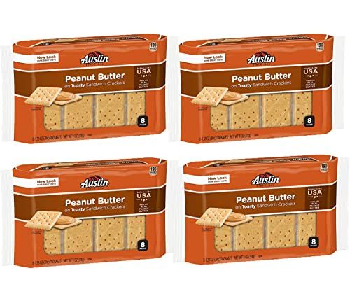 Austin, Toasty Round Crackers With Peanut Butter, 8 Count, 11.4oz Tray (Pack of 4)