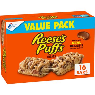 Reese&#39;s Puffs Breakfast Cereal Treat Bars, Peanut Butter &amp; Cocoa, 16 ct (Pack of 4)