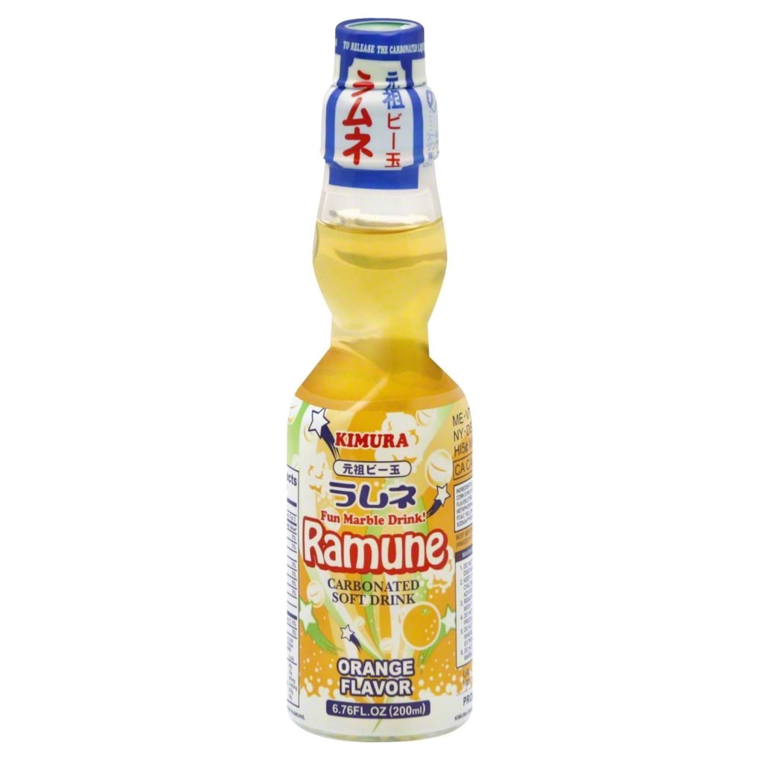 Kimura Ramune Japanese Marble Orange Soft Drink, 6.76 Ounce Bottle
