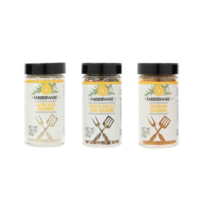 Farberware BBQ Poultry Spice Blend Set (Latin Fajita, Garlic &amp; Herb, Shawarma) In Glass Jars With Removable Sifter Caps For Sprinkling