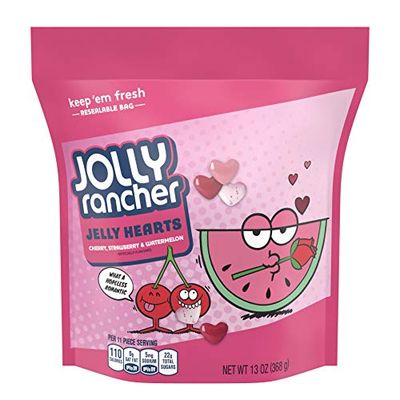 Jolly Rancher (1) Bag Jelly Hearts Valentine&#39;s Day Candy - Cherry, Strawberry &amp; Watermelon Flavored - Resealable 13 oz Bag