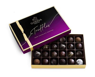 Godiva Chocolatier Assorted Dark Chocolate Truffle Gift Box for Birthday, Thank You, Anniversary, Congratulations Gift Basket Gourmet Candy with Creamy Ganache in Dark Chocolate, 24 pc