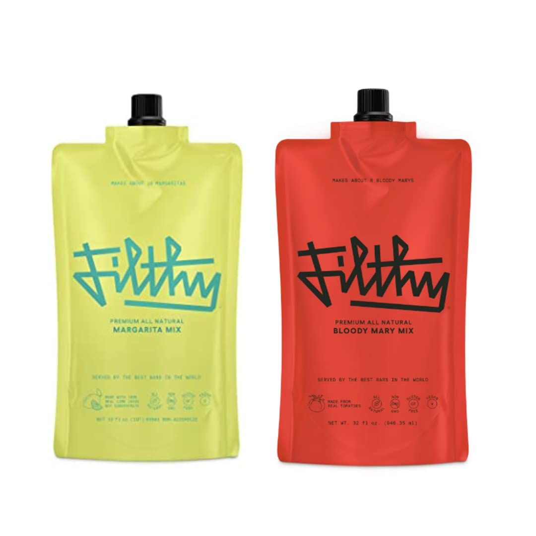 SNACKTIX - Filthy Bloody Mary Mix Pouch &amp; Margarita Mix Pouch 32 Fl oz each - Total 64 Fl oz (Pack of 2)