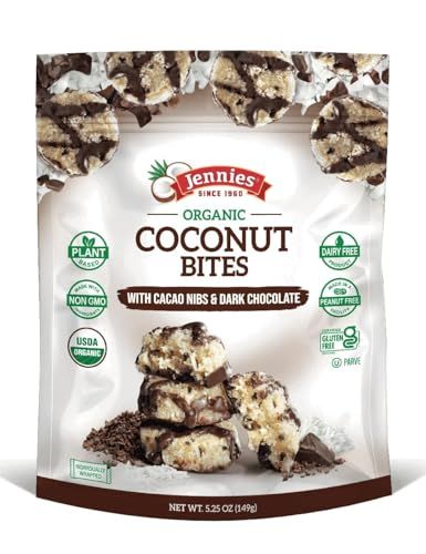 Jennies Organic Coconut Bites with Cacao Nibs, 5.25oz Glten Free, Non-GMO, Peanut Free, Kosher (1)