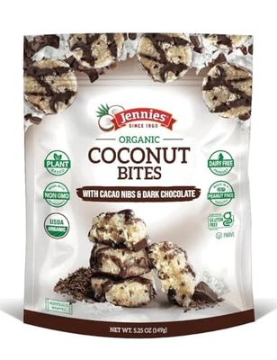 Jennies Organic Coconut Bites with Cacao Nibs, 5.25oz Glten Free, Non-GMO, Peanut Free, Kosher (1)