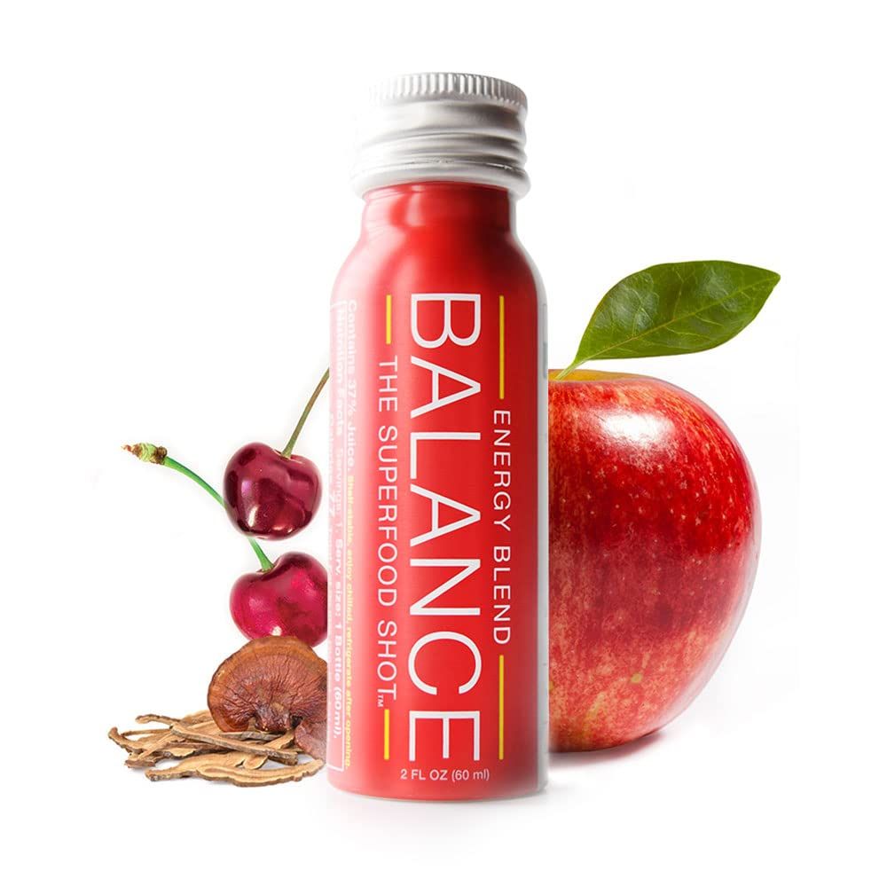 Natural Energy Shot with Superfoods, Brain Support, Mushroom Blend with Maca - 1/2 Day Organic Fruits &amp; Veggies, Vegan, Gluten-Free (6 Pack)
