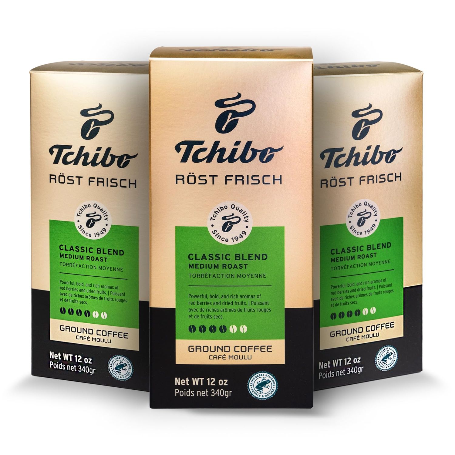 Tchibo Ground Coffee - Rst Frisch Classic Blend - Lightly Roasted Arabica Beans with Delicate Hints of Dark Chocolate - Intensity 3/6, Acidity 2/6, Roast Level 2/6-12 oz - Pack of 3