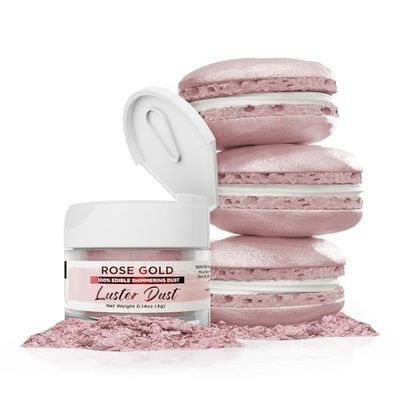 Luster Dust - Rose Gold (4g 1x Jar) | Edible Vegan Dust &amp; Paint for Cake Decorating, Ice Cream, Desserts, Cocktails and Beverages by Bakell