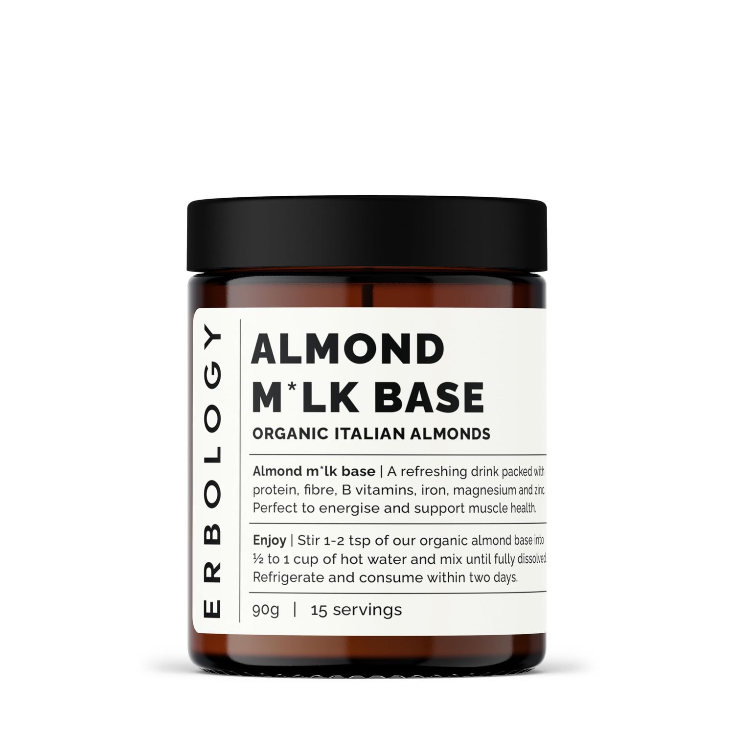 Erbology Organic Almond Milk Base 3.2 oz - Cold-pressed from Small-batch Fresh Almonds - 3:1 Extraction Ratio - Straight from Farm in Italy - Non-GMO - Recyclable Glass Bottle