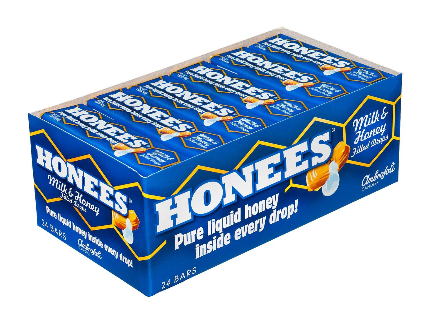 Honees Honey Filled Cough Drops, Milk &amp; Honey- Natural Cough Drops- Sore Throat Relief - Nothing Artificial -Throat Lozenges, Natural Cough Suppressant- Non-GMO, Gluten Free (24 Pack, 216 Drops)
