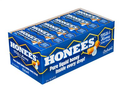 Honees Honey Filled Cough Drops, Milk &amp; Honey- Natural Cough Drops- Sore Throat Relief - Nothing Artificial -Throat Lozenges, Natural Cough Suppressant- Non-GMO, Gluten Free (24 Pack, 216 Drops)