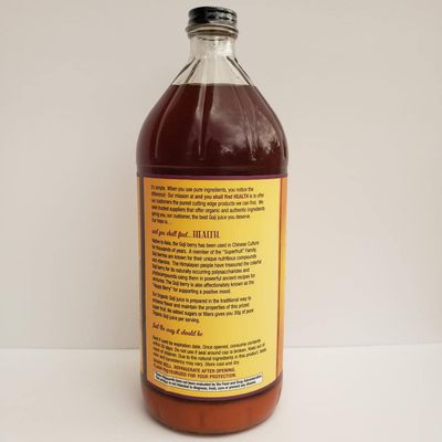 Organic Only GOJI Fruit Juice 100% Pure Puree 32oz (1qt) GLASS Bottle - The Happy Berry Vitamin Rich Super Juice Traditionally Prepared - 30g Goji Superfruit Per Serving - Gluten-Free &amp; Vegan