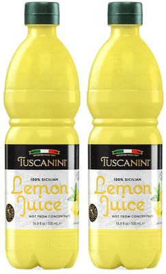 Tuscanini 100% Sicilian Lemon Juice, Not from Concentrate,16.9oz (2 Pack) No Water Added | Convenient Size - Fits Nicely in Refrigerator | Product of Italy | Certified Kosher (Including Passover)