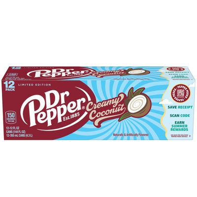 Dr Pepper Creamy Coconut Soda, 12 fl oz cans, 12 Pack