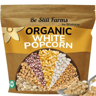 Be Still Farms White Organic Popcorn Kernels (4.8lb) - Hulless Uncooked Corn Bulk Ideal for Popping - Healthy Microwave Snacks Great for Movie Night - USA Grown | USDA Certified | Non-GMO | Vegan