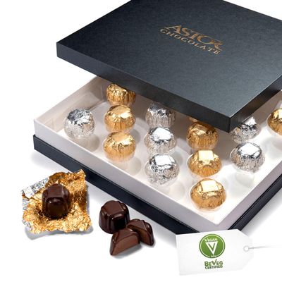 Astor Chocolate Hazelnut Vegan Truffle Box, 18 piece Belgian Chocolate Gift Set, Gourmet Non Dairy Candy, Kosher Pareve Candy, Christmas Valentines Day Birthday Holidays, Prime Holiday Delivery Basket
