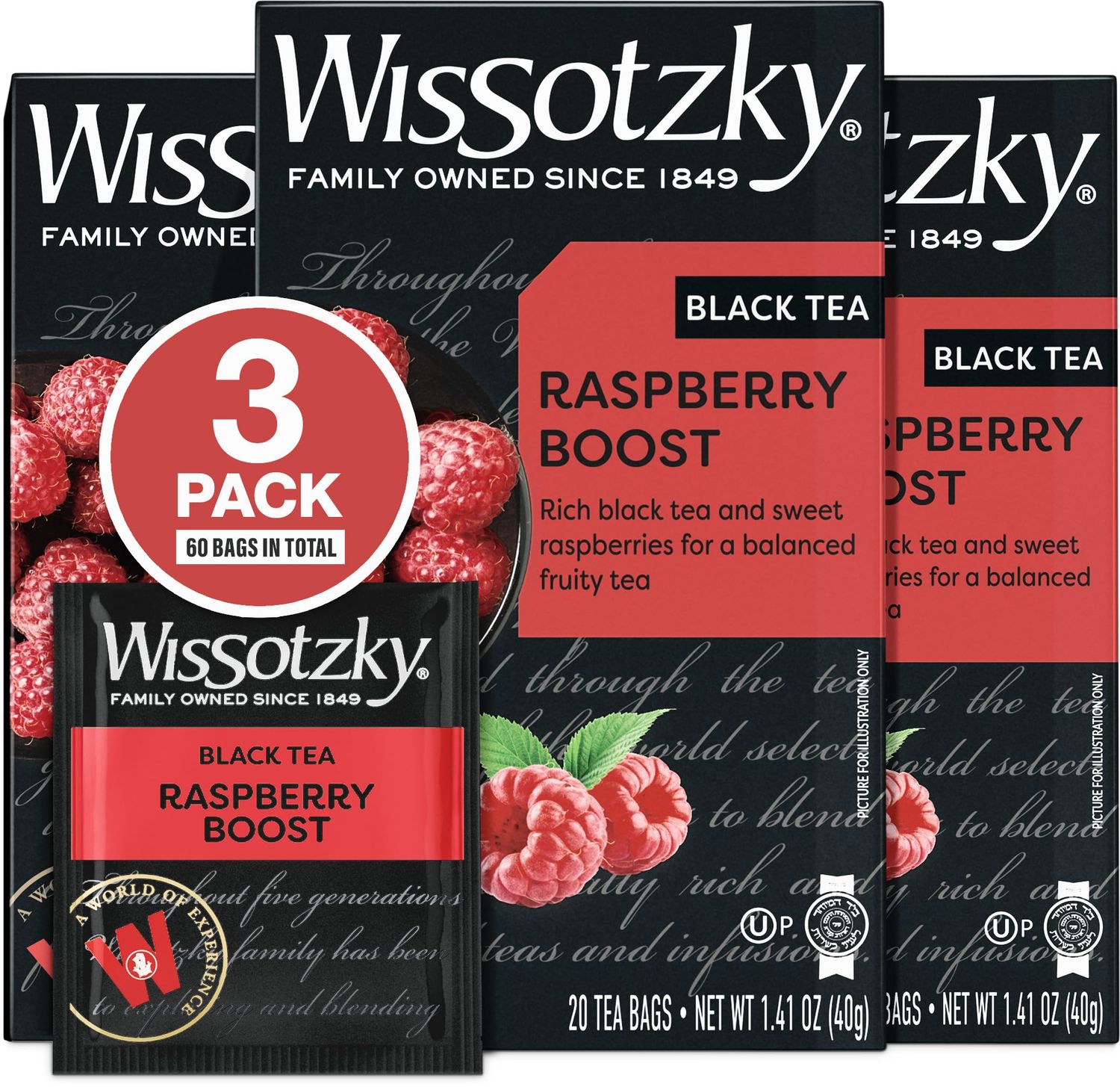 Wissotzky Raspberry Boost Black Tea (3 Pack - 60 Tea Bags) | Bold Berry Tea | Antioxidant Rich | Fruity Black Tea Bags