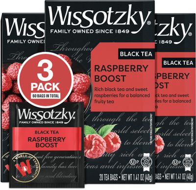 Wissotzky Raspberry Boost Black Tea (3 Pack - 60 Tea Bags) | Bold Berry Tea | Antioxidant Rich | Fruity Black Tea Bags