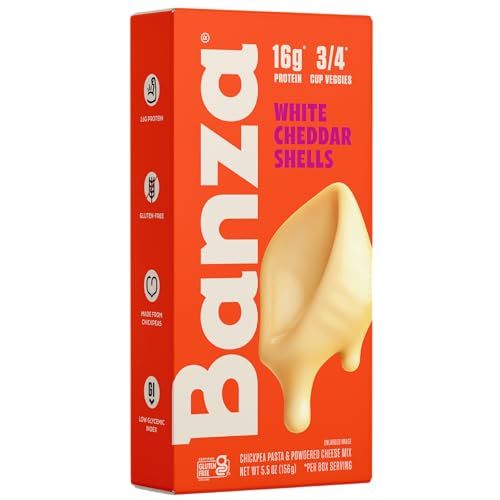 Banza Shells &amp; White Cheddar Mac and Cheese - High Protein, Gluten Free, and Lower Carb Protein Mac and Cheese - 5.5oz
