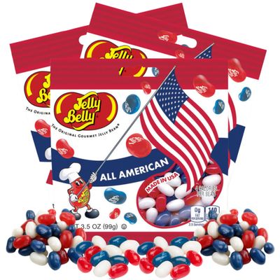 Red, White, and Blue Fruit Flavored Jelly Beans, American Mix Shareable Candy, Gourmet Chewy Candies for 4th of July and Birthday Parties, Pack of 3 (Red White Blue)