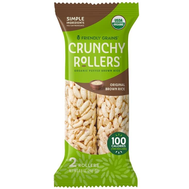 Original Brown Rice Crunchy Rollers - Organic Rice Healthy Snack Crispy Puffed Rice Rolls for Adults and Kids - Friendly Grains (32 Count)