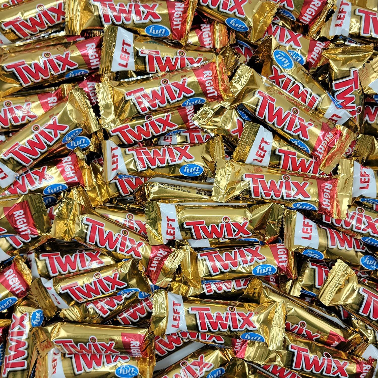 Twix Caramel and Milk Chocolate Fun Size Cookie Bar - LEFT and RIGHT Twix - Individually wrapped Bulk Snack Size Candy Pack (1 Pound)