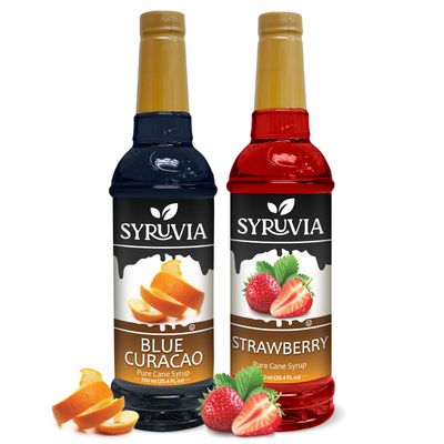 Syruvia Blue Curacao &amp; Strawberry Summer magic Variety Pack - 25.4oz Ideal for Cocktails, Desserts, Italian Soda, Ice and More, Kosher and Gluten-Free.