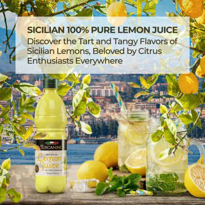 Tuscanini 100% Sicilian Lemon Juice, Not from Concentrate,16.9oz (2 Pack) No Water Added | Convenient Size - Fits Nicely in Refrigerator | Product of Italy | Certified Kosher (Including Passover)