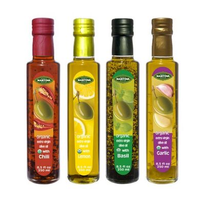 Mantova Organic Flavored Extra Virgin Olive Oil Variety Pack - Garlic, Basil, Chili, and Lemon (8.5 oz Bottles, Pack of 4) - Perfect for Cooking, Dressing, and a Great Gift Item