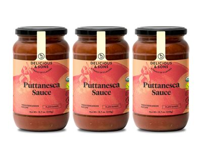 Delicious &amp; Sons - Organic Italian Puttanesca Tomato Pasta Sauce 18.70 oz (Pack of 3) - Vegetarian - Vegan - Non-GMO - Gluten-free - Keto and Paleo - No Added Sugars