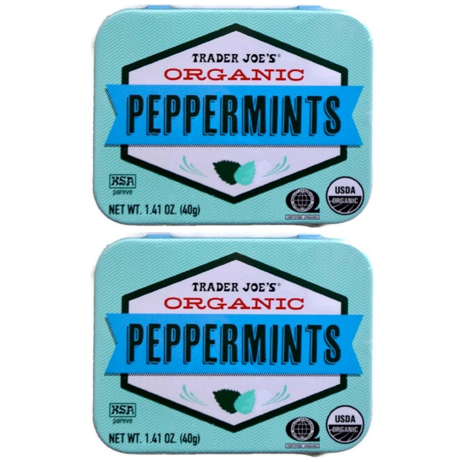 Trader Joe&#39;s Organic Peppermints, 1.41 oz Tin (Pack of 2)