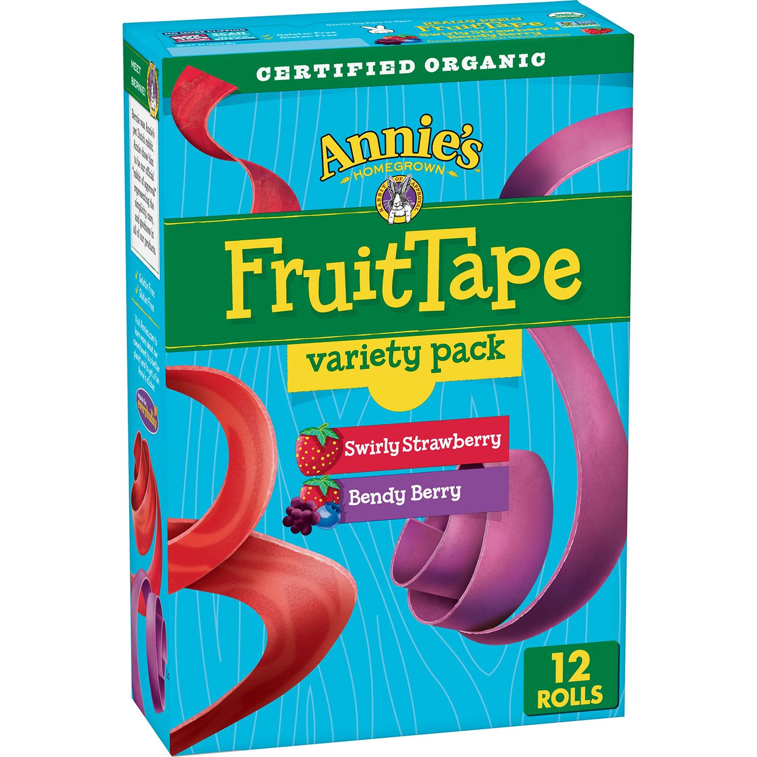 Annie&#39;s Strawberry/Berry Organic Really Peely Fruit Tape Variety Pack, 12 Count