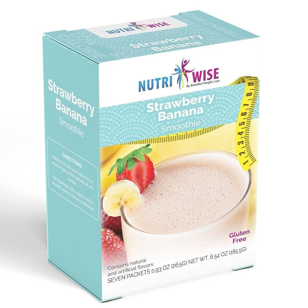 NutriWise - Strawberry &amp; Banana Smoothie | Healthy Delicious Beverage | High Protein, Fat Free, Low Carb, Low Calorie, (7/Box)