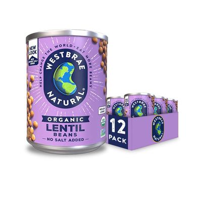 WESTBRAE 15 oz Natural Organic Lentil Beans, No Salt Added, Source of Plant Based Protein and Fiber, Low Fat, Gluten Free, (Pack of 12)