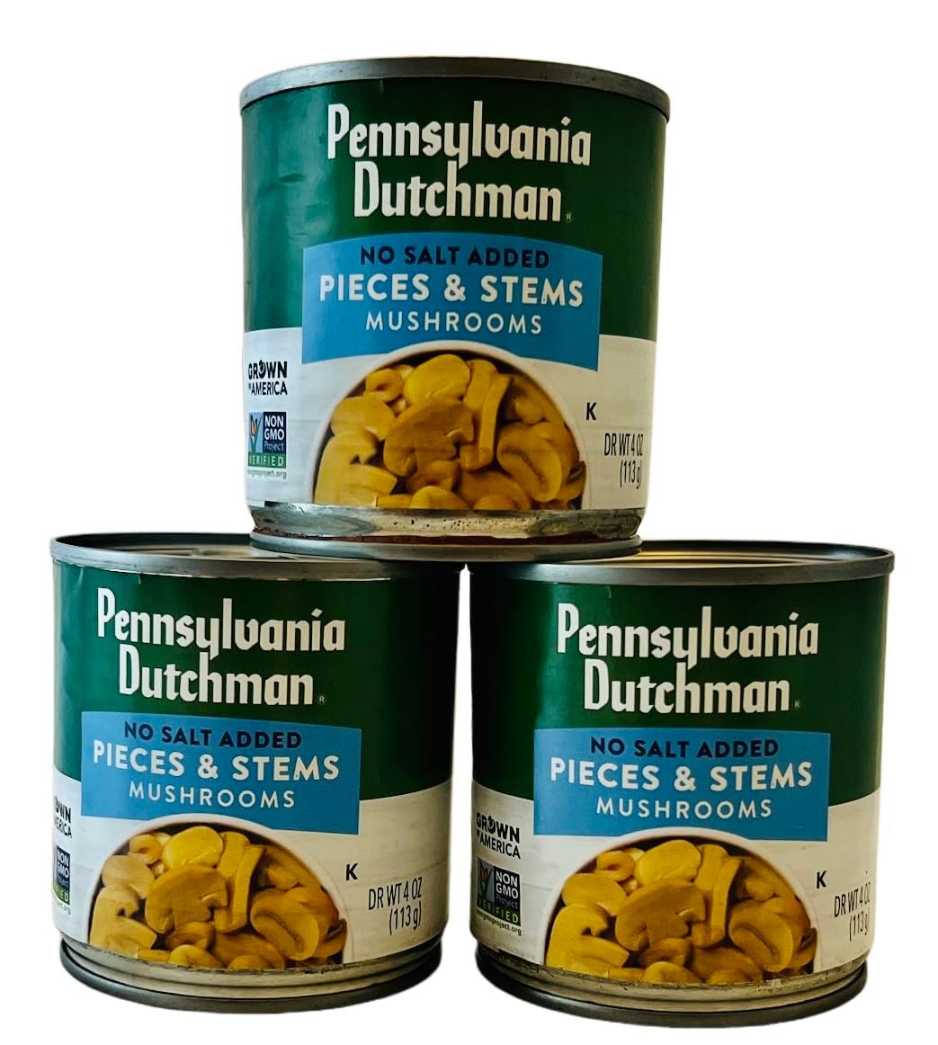 Pennsylvania Dutchman Canned Mushroom Pieces and Stems, No Salt Added - Three 4 oz Cans