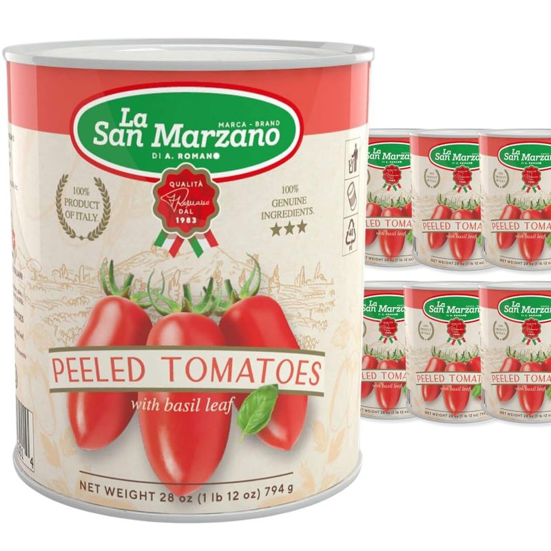 6 Pack, La San Marzano, Italian Whole Peeled Tomatoes in Puree with Basil, non- dop, Packed in San Marzano, Product of Italy, 6 x 28 Oz can, Packed in San Marzano region of Italy by La Regina
