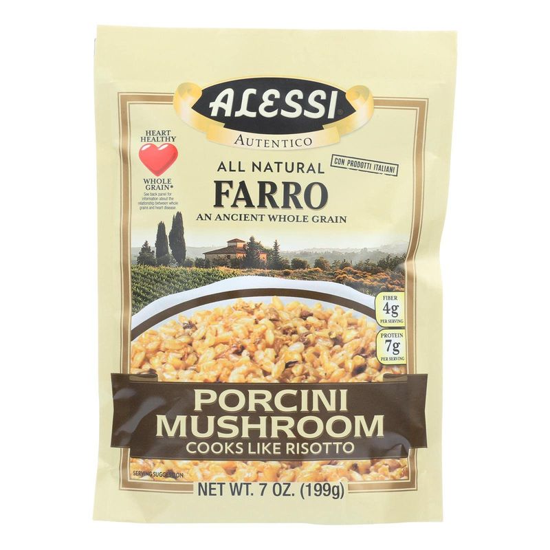 Alessi Autentico, Premium Seasoned Roman Grain Farro, Cooks Like Risotto, Heart Healthy, Easy to Prepare, 7oz (Porcini Mushroom, Pack of 6)