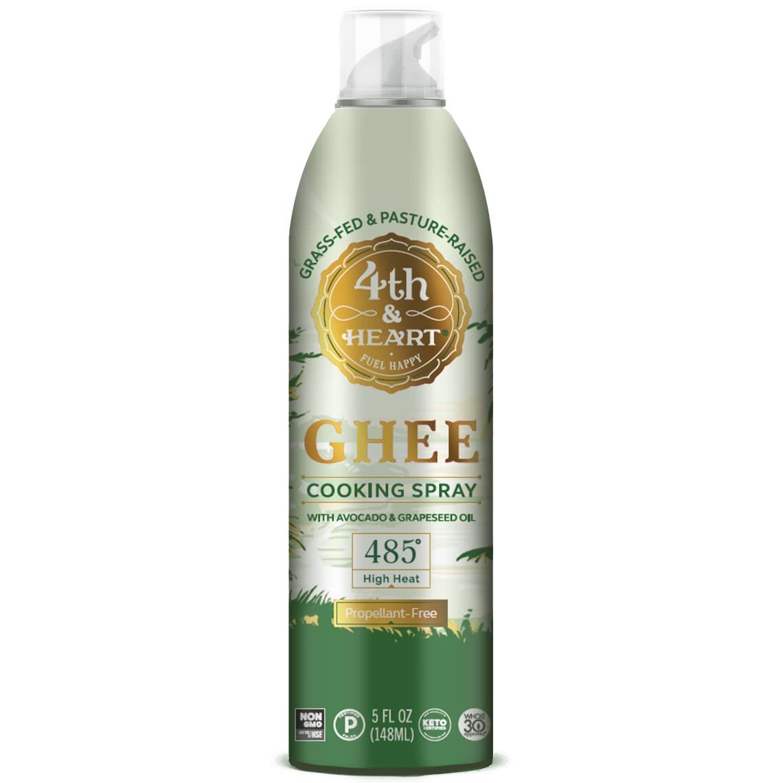 4th &amp; Heart Original Ghee Oil Non-Stick Cooking Spray, Made with Grass-Fed, Pasture-Raised Ghee, Keto, Lactose-Free, Certified Paleo Baking Spray (5oz)