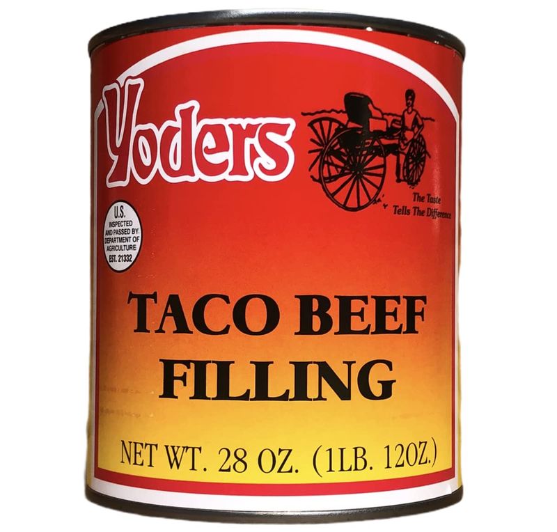 Fresh beef filling is used to make Yoder&#39;s Real Canned Taco Beef, which is fully cooked and ready to eat. Each 28-ounce can is designed for long-term storage (01 Can)