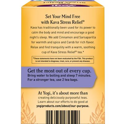 Yogi Tea Kava Stress Relief Tea - 16 Tea Bags per Pack (4 Packs) - Made with Organic, Caffeine-Free Relaxing Tea - Includes Carob Pod, Indian Sarsaparilla Root, Cinnamon Bark, Ginger Root &amp; More