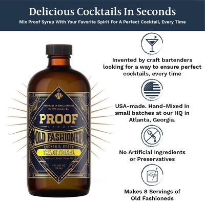 Old Fashioned Cocktail Mix - Made with Real Bitters & Cane Sugar - Traditional Old Fashion Flavor - Fast, Easy, Delicious, Handcrafted Cocktail Syrup - 4oz - 1 Bottle