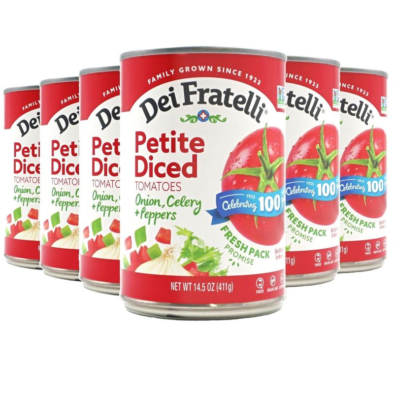 Dei Fratelli Petite Diced Tomatoes with Onion, Celery, and Peppers (14.5 oz. Cans, 6 pack) - Vine-Ripened - Non GMO, Gluten-Free