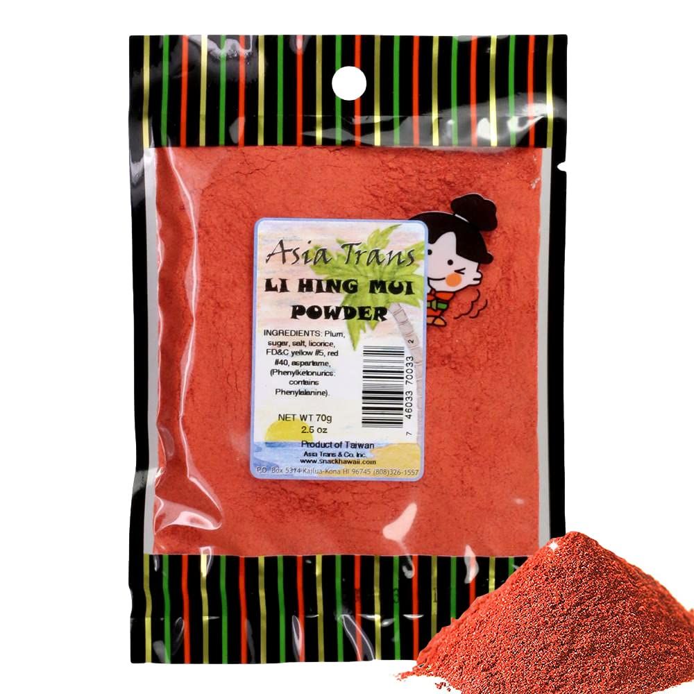 Authentic Red Li Hing Mui Powder - Flavor Fresh Fruit, Candy, Shave Ice or Cocktail Drinks - Sweet, Sour &amp; Salted Dried Plum Powder - Famous Asian Hawaiian Snack - 2.5 Ounce