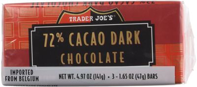 Trader Joe&#39;s 72% Cacao Belgian Dark Chocolate Bars (2 Packs of 3),1 Pound