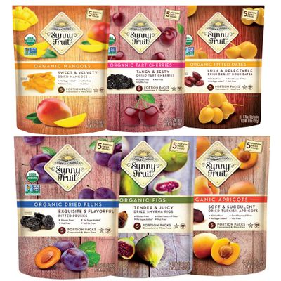 Sunny Fruit Organic Dried Fruit Assortment - Figs, Apricots, Dates, Mango, Cherries & Prunes Variety, 6 Bags (30 Individual Portion Packs) | NON-GMO, HALAL, KOSHER, NO PRESERVATIVES, NO SUGAR ADDED Sunny Fruit Organic Dried Fruit Assortment - Figs, Apricots, Dates, Mango, Cherries & Prunes Variety, 6 Bags (30 Individual Portion Packs) | NON-GMO, HALAL, KOSHER, NO PRESERVATIVES, NO SUGAR ADDED