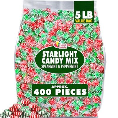 Starlight Mints Bulk - 5 Pounds - Refreshing Mint Candy Individually Wrapped - Spearmint and Peppermint Hard Candy - Office, Hospitality Mints