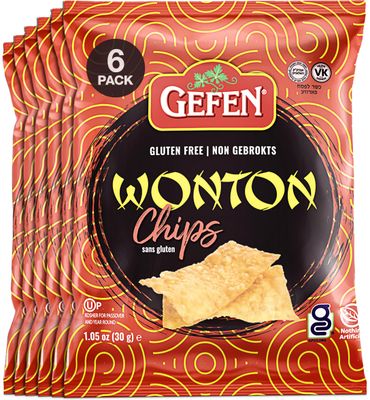 Gefen Gluten Free Wonton Chips, 1oz (6 Pack) Crispy Wonton Strips | Kosher for Passover | Gluten Free Snack | Great for Salad Toppings