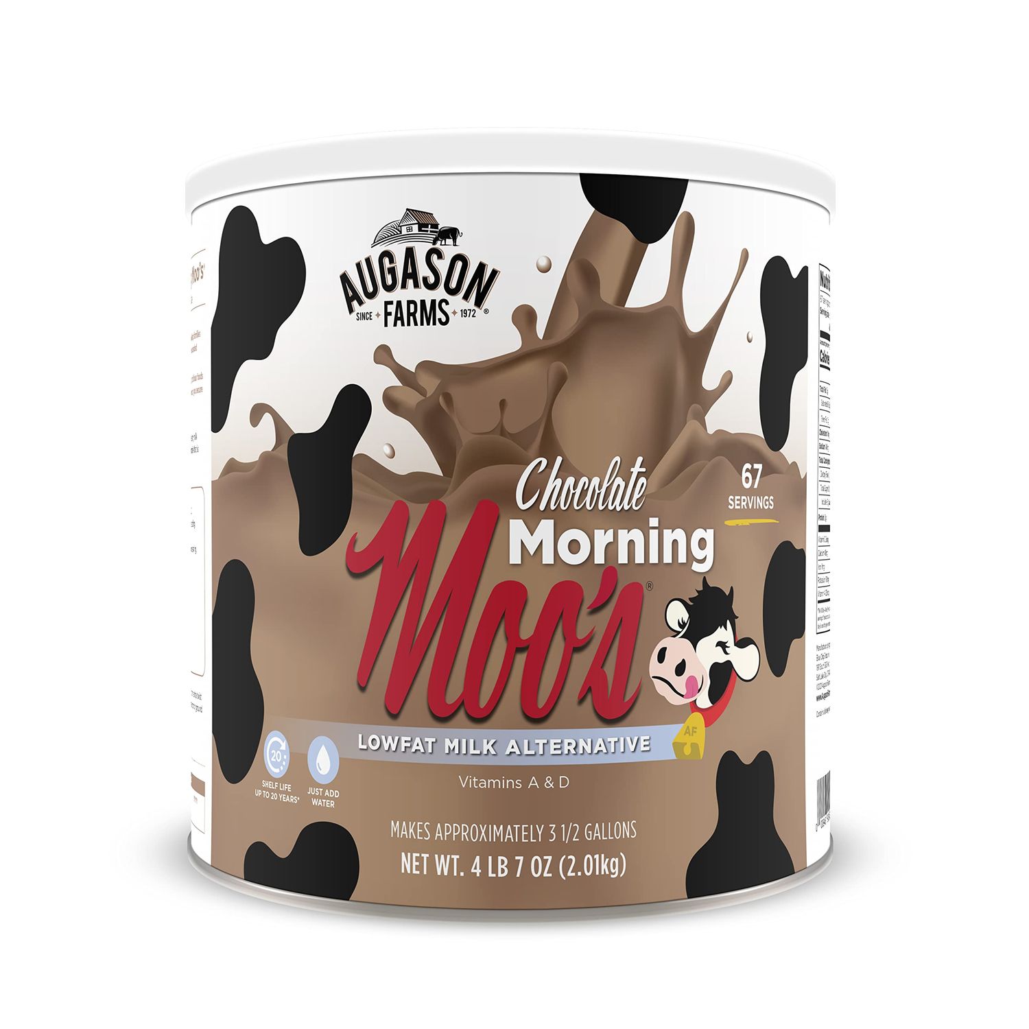 Augason Farms Morning Moo&#39;s Chocolate Low Fat Milk Alternative Can, Emergency Food Supply, Everyday Meals, 67 Servings