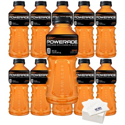 Powerade Orange, 20 ounce, (Pack of 10) with Bay Area Marketplace Napkins